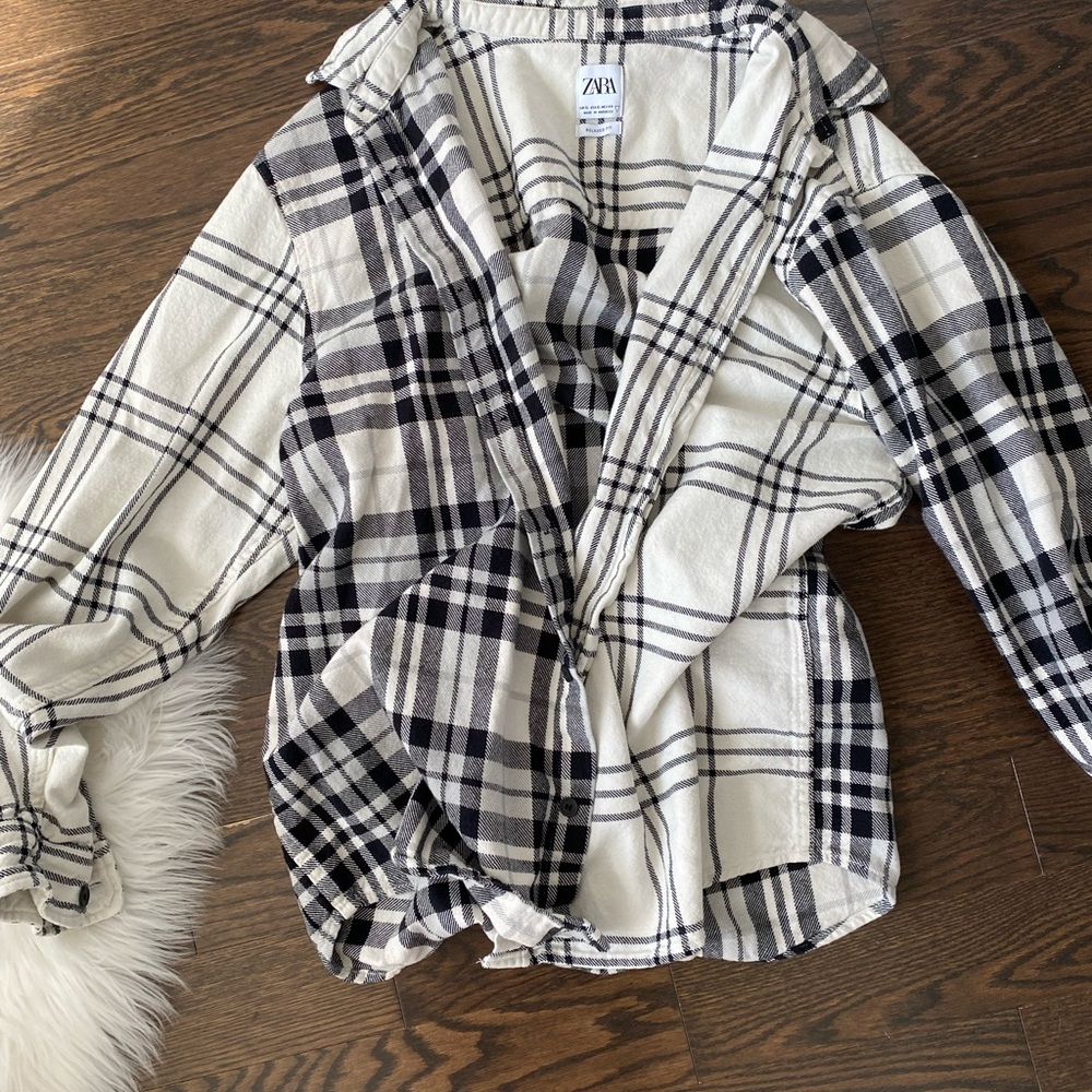 Zara Black and White Plaid button down Shirt